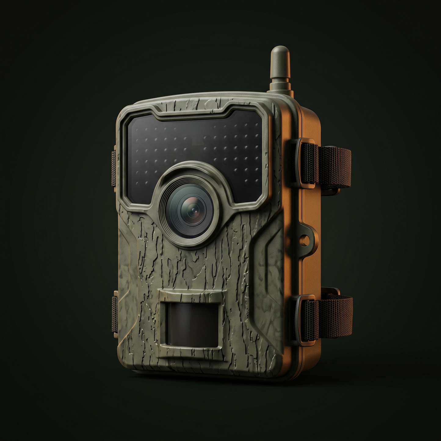 Watch 4G trail camera, olive green casing with antenna
