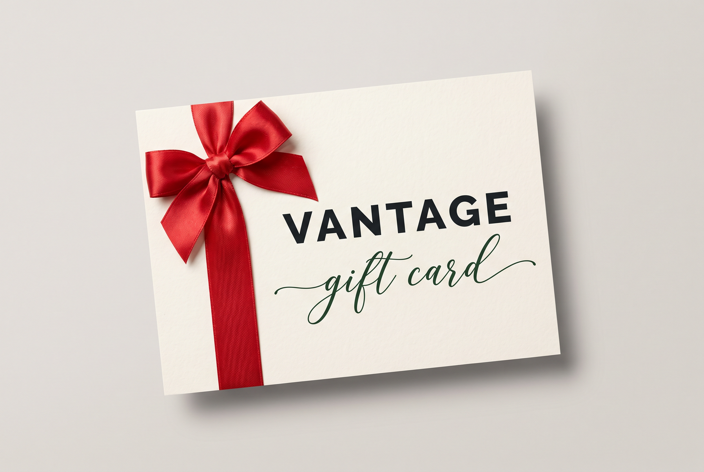 Vantage gift card with red ribbon and bow