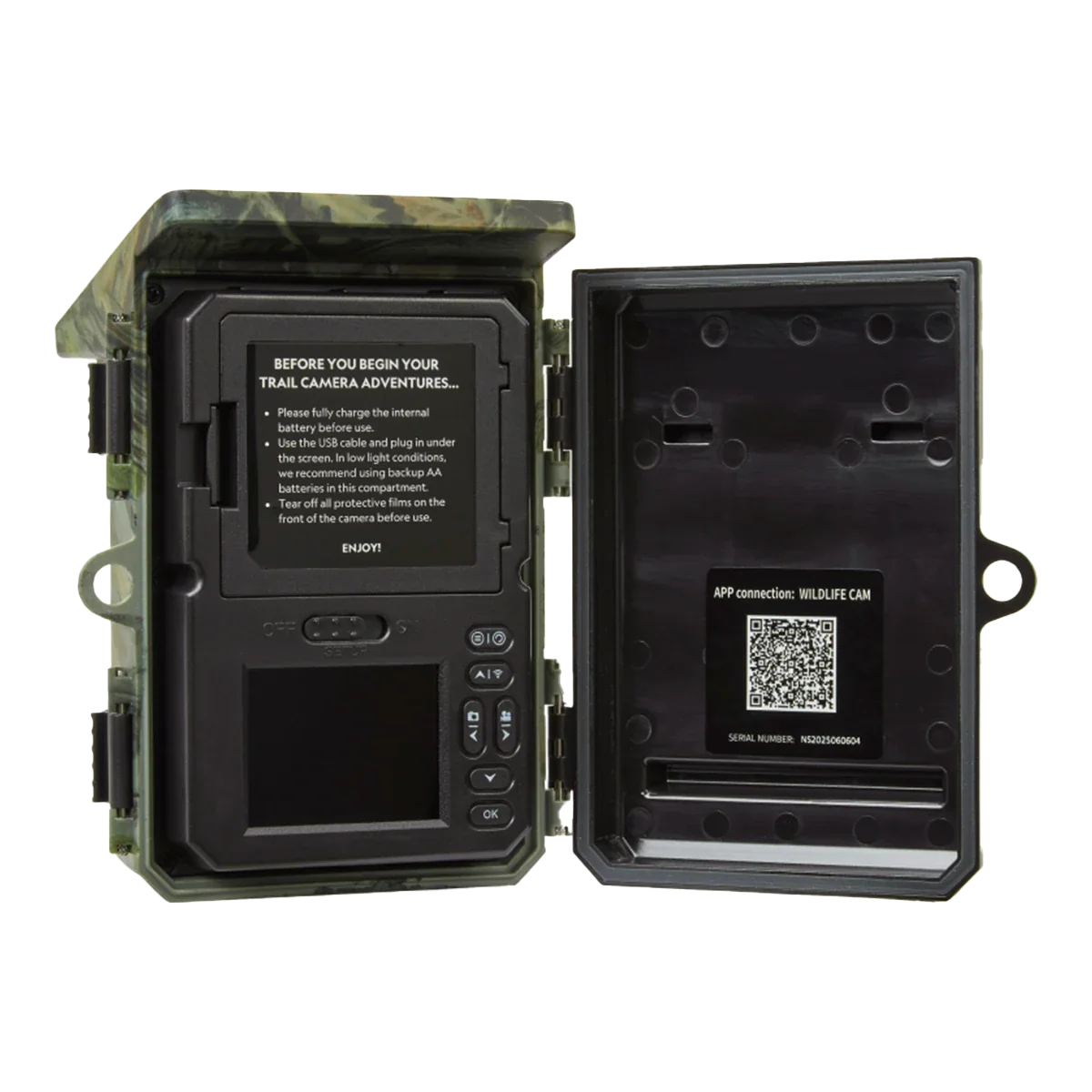 Vantage Solaris 4K Solar WiFi Trail Camera — open, showing controls