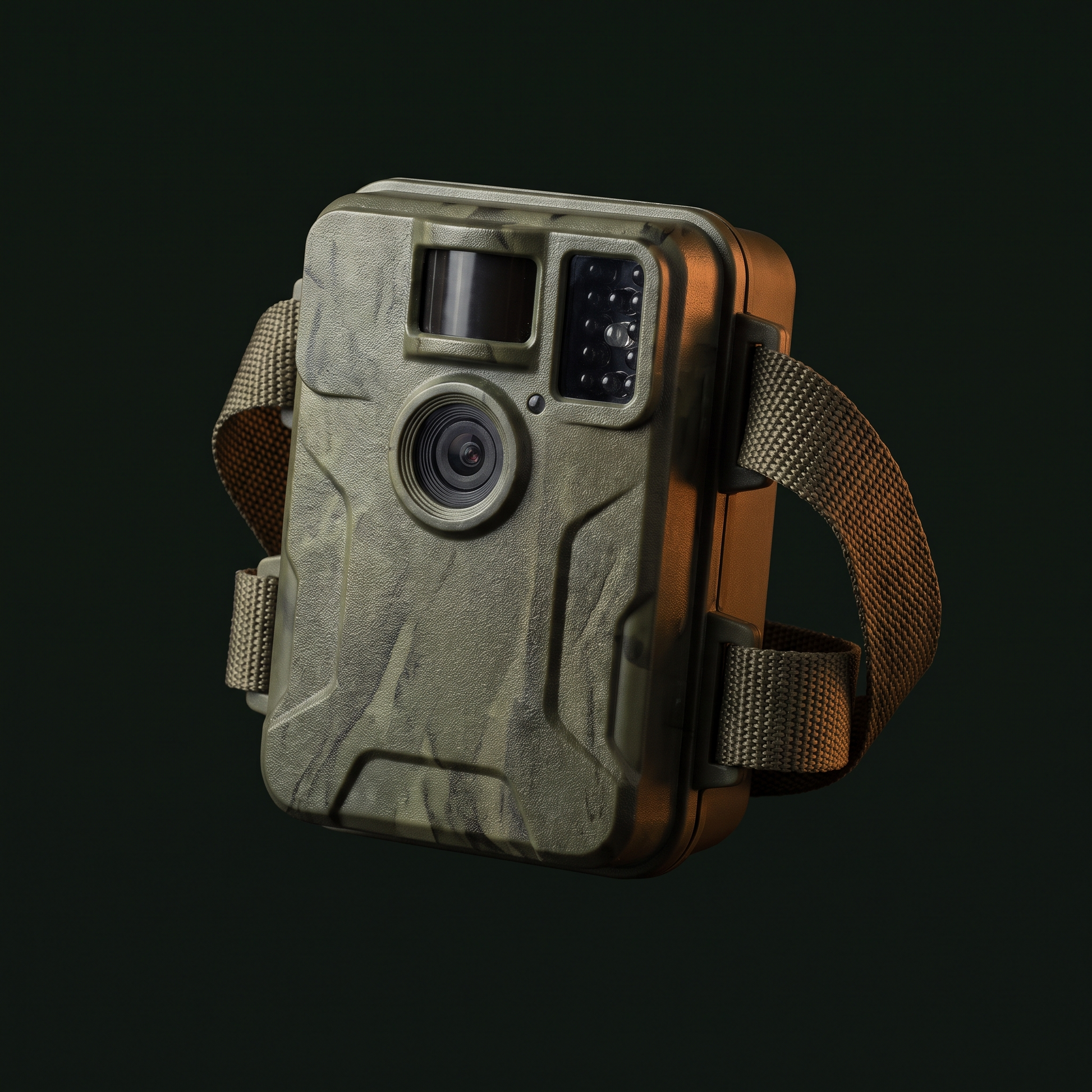 Spotter budget trail camera, olive green camouflage casing